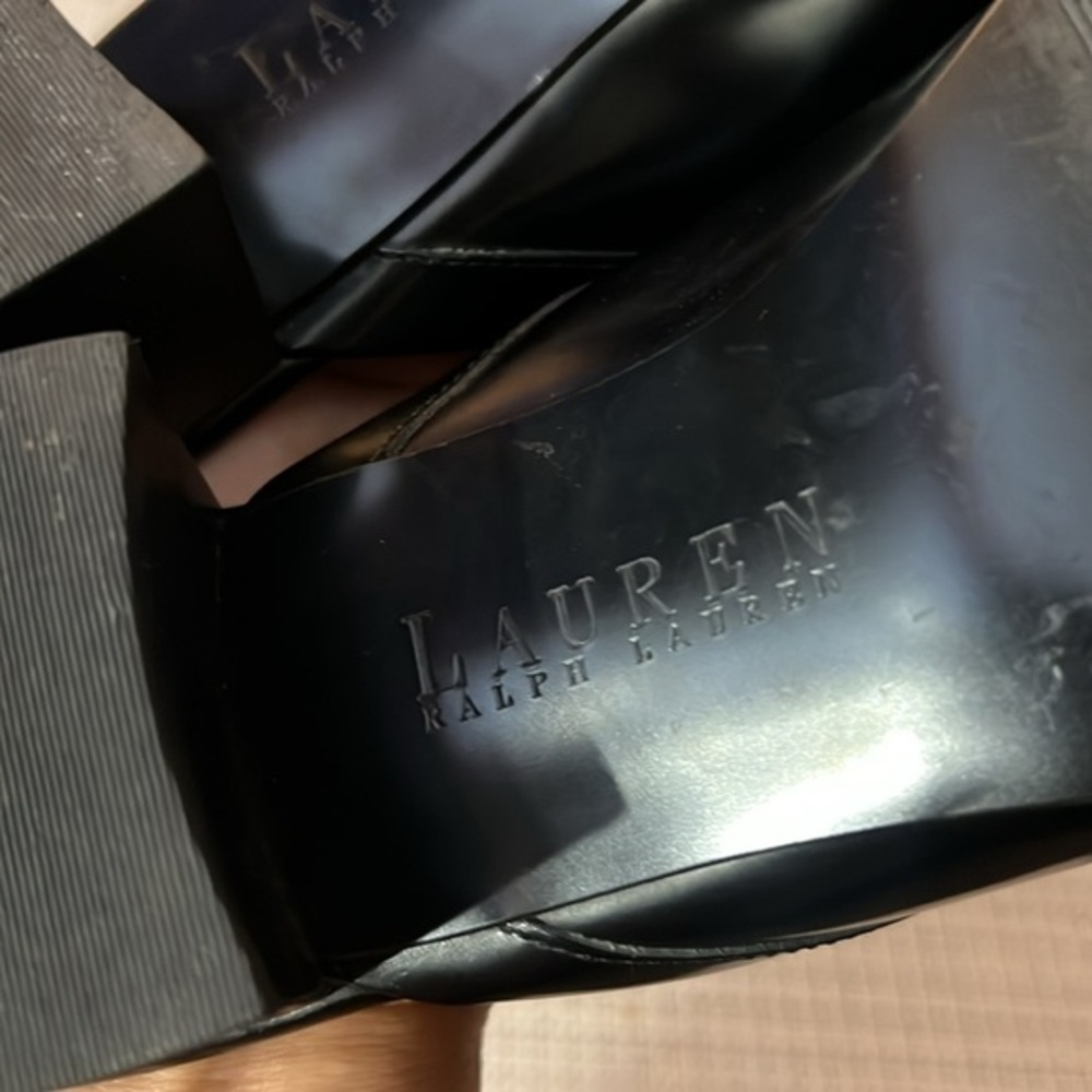 Lauren Ralph Lauren ‘Bethel’ Shiny Black Mules w/ Block Heel & Logo Band Sz 8.5B - Picture 6 of 8